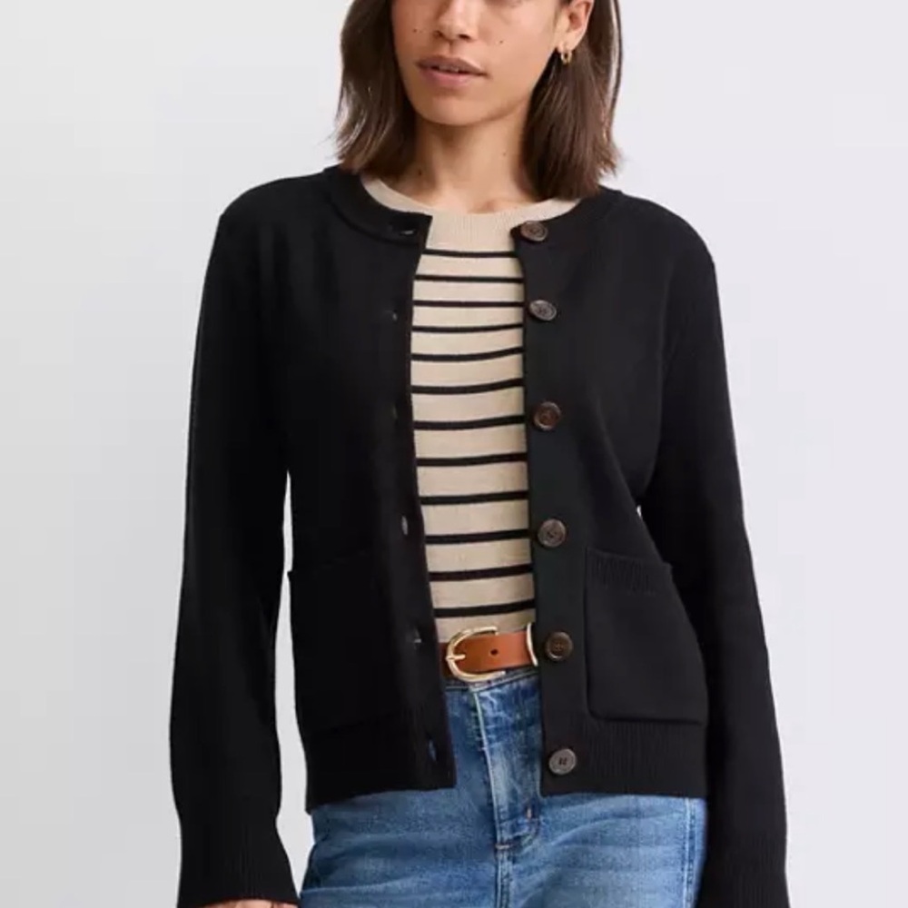 NWT Loft Classic Black Waisted Patch Women's Cardigan. Size medium!